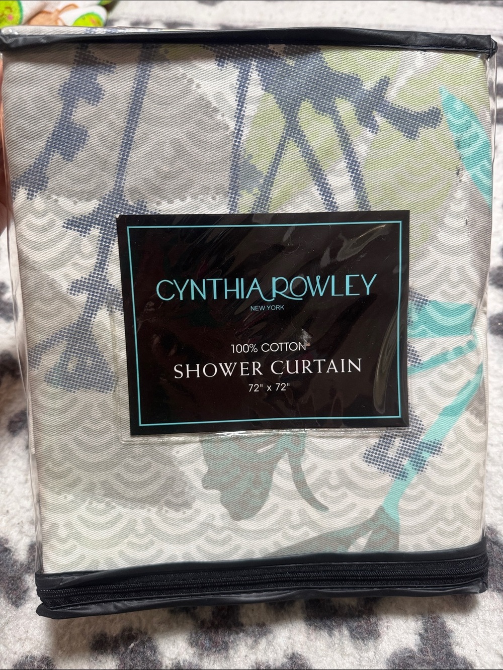 Cynthia Rowley Teal, Gray, Cream Floral Cotton Shower Curtain 100% Cotton
